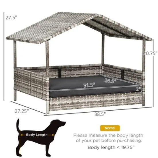 Gulches Pet Houses - Outdoor Wicker Dog House with Canopy and Water-Resistant Cushion image {3}