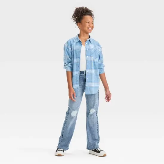 Girls' Oversized Flannel Button-Down Shirt - art class&trade; image {2}