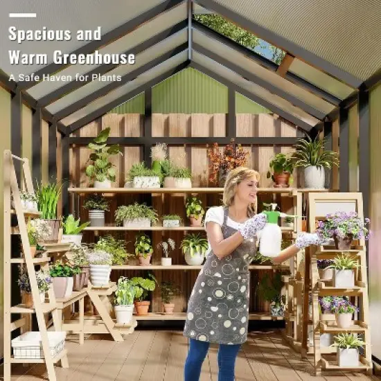 Sturdy Polycarbonate Greenhouse with Aluminum Frame - Adjustable Roof Vent, Sliding Door & UV Protection for Backyard Gardening image {3}