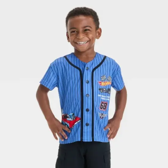 Toddler Boys' Hot Wheels Button-Down Jersey - Blue image {4}