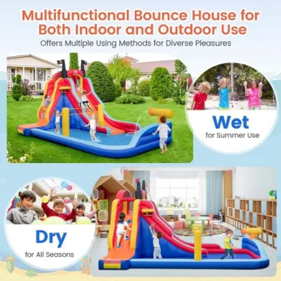 Costway Inflatable Water Slide Park Pirate Theme Bouncer Playhouse Castle with 735W Blower image {3}