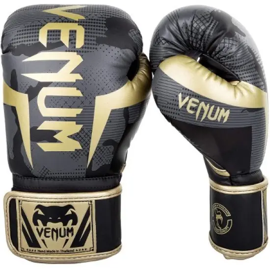Venum Elite Hook and Loop Training Boxing Gloves - Dark Camo/Gold image {4}