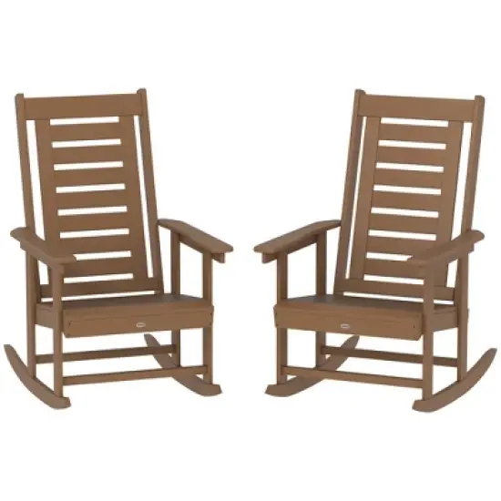 Outsunny Outdoor Rocking Chairs Set of 2, HDPE Patio Rockers with 28" High Back, Wide Armrests and Slatted Seat for Porch Backyard Balcony image {7}