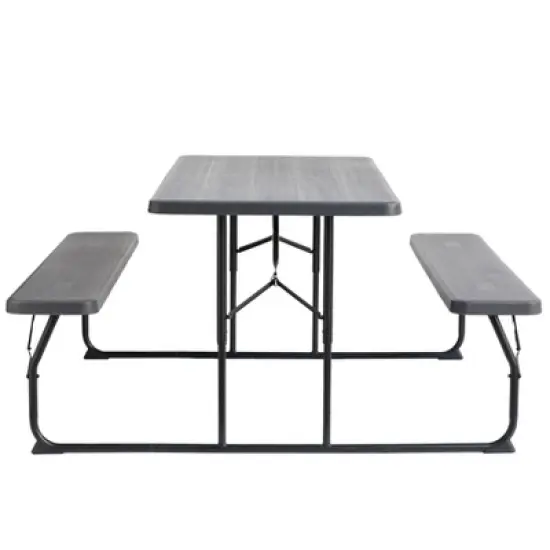 Gardenised Gray Outdoor Foldable Woodgrain Portable Picnic Table Set image {4}