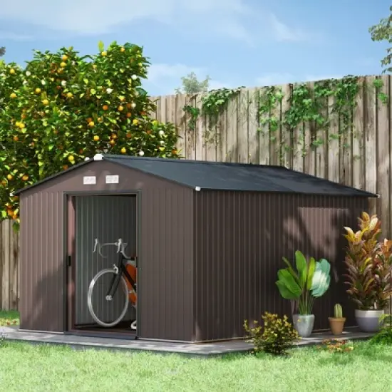 Outsunny 11' x 9' Metal Storage Shed Garden Tool House with Double Sliding Doors, 4 Air Vents for Backyard, Patio image {1}