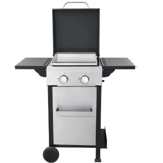 2-Burner Propane Gas Grill with Stainless Steel Plancha, Wire Enamel Grids, Foldable Side Table, Hanging Basket, Pull-Out Oil Pan, 24,600 BTU BBQ image {5}