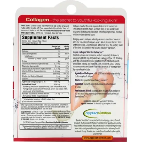Applied Nutrition Liquid Collagen Skin Revitalization Liquid Drink Mix - Tropical Strawberry & Kiwi - 10ct image {2}