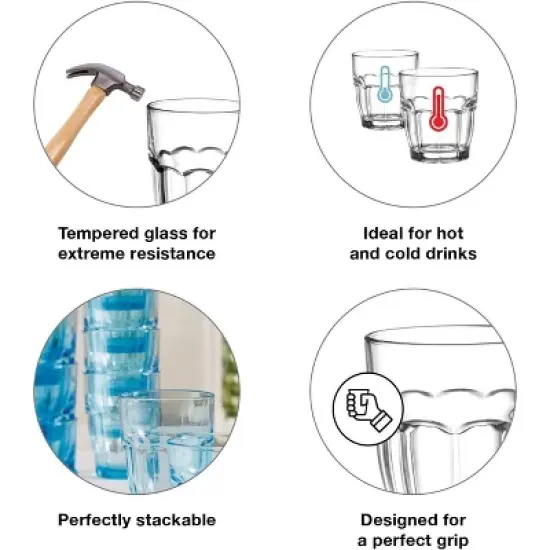 Bormioli Rocco 7.25 oz. Rock Bar Juice Stackable Drink Glass, 6-Piece, Clear image {3}