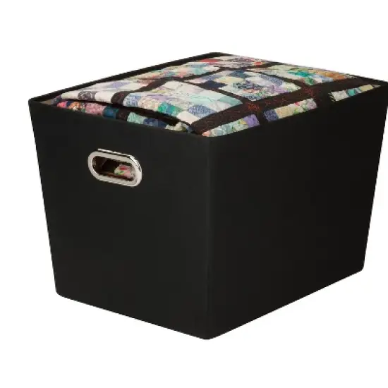 Honey-Can-Do Large Decorative Storage Tote with Handles Black (SFT-03073)  image {1}