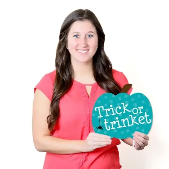 Big Dot of Happiness Teal Pumpkin - Lawn Decorations - Outdoor Halloween Allergy Friendly Trick or Trinket Yard Decorations - 10 Piece image {7}