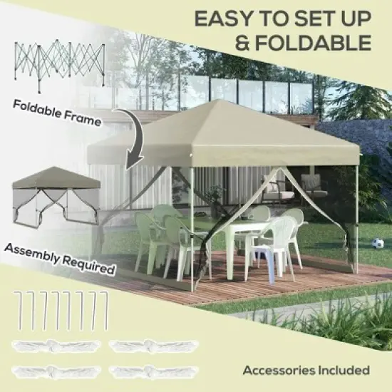 Resenkos Patio Garden Pergola, Pergola Canopy,10' x 10' Pop Up Canopy Tent, Tents for Parties with Wheeled Carry Bag, Beige image {3}