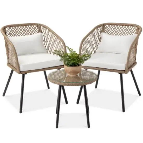 Best Choice Products 3-Piece Outdoor Wicker Bistro Set Patio Chat Conversation Furniture w/ 2 Chairs, Side Table image {7}