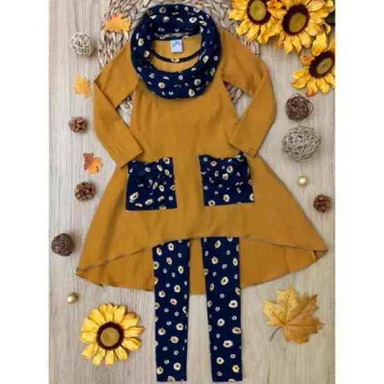 Girls Daisy Dream Dual Pocket Tunic, Scarf & Legging Set - Mia Belle Girls image {4}
