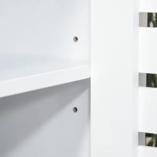 HOMCOM Buffet Sideboard Storage Cabinet with Slat Double Doors, Enclosed Adjustable Shelf and Open Bottom Shelf, White image {7}