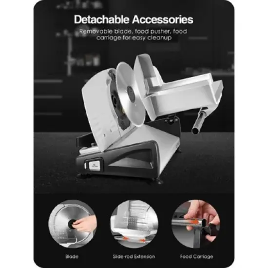 OSTBA Electric Meat & Food Slicer, 150W/200W, 7.5&rdquo; Removable Stainless Steel Blade, Child Lock, Adjustable Thickness, for Meat, Cheese, Bread image {2}