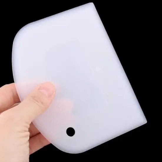 Unique Bargains Household Bakery Flour Bread Cake Dough Plastic D-Shaped Scraper Clear White 1 Pc image {2}