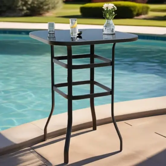 Outdoor Bar Table, Square Patio Table Tempered Glass, Outdoor Bistro Tables for Hot Tub, Balcony, Garden, Patio, Poolside, Lawn, Backyard image {3}