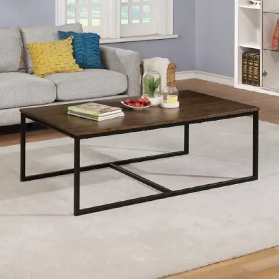 54" Wide Arcadia Acacia Wood Coffee Table Antiqued Mocha - Alaterre Furniture: Industrial, Trestle Base, Stained Wood image {2}