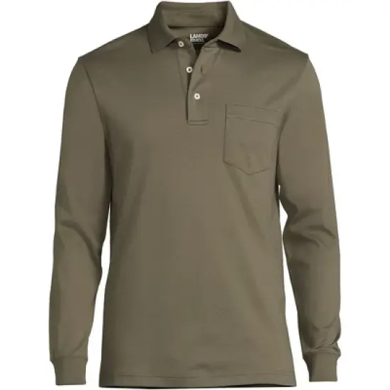 Lands' End Men's Long Sleeve Super Soft Supima Polo Shirt with Pocket image {11}