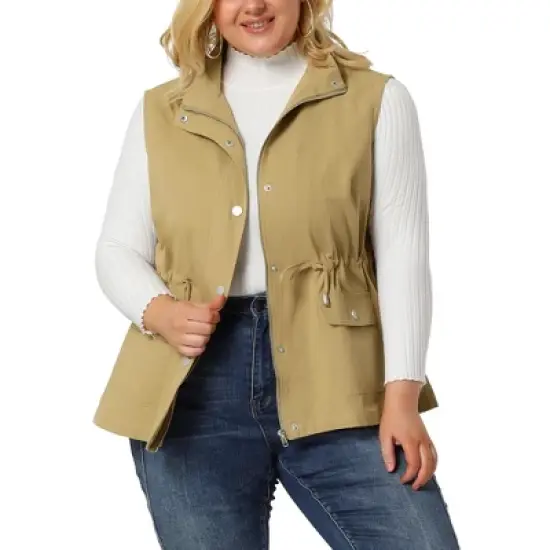 Agnes Orinda Women's Plus Size Utility Vest Cargo Pocket Drawstring Waist Sleeveless Jacket image {8}