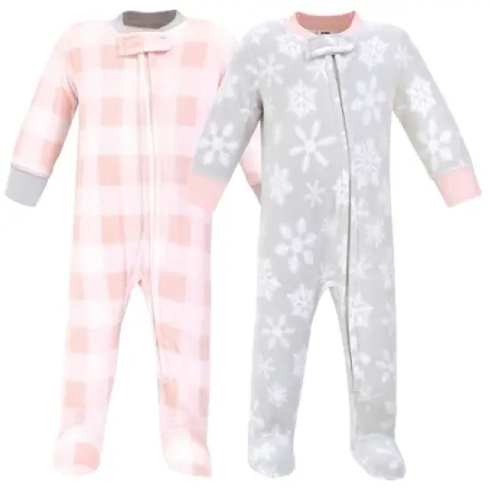 Hudson Baby Infant Girl Fleece Zipper Sleep and Play 2pk, Gray Pink Snowflake image {3}