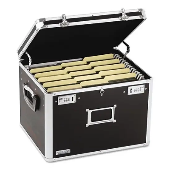 Vaultz Locking File Chest with  Adjustable File Rails, Letter/Legal Files, 17.5" x 14" x 12.5", Black image {1}
