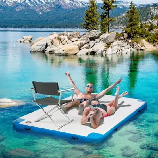 Outsunny Water Inflatable Floating Dock, Rafting Platform Island, Large Mat with Air Pump & Backpack, for Pool, Beach, Ocean, White image {1}