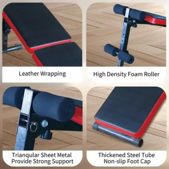 NAYSAYE Exercise Trainer Adjustable Utility Bench Multi Position for Home Gym Workouts, Black and Red, 27.16"*9.84"*12.99" image {4}