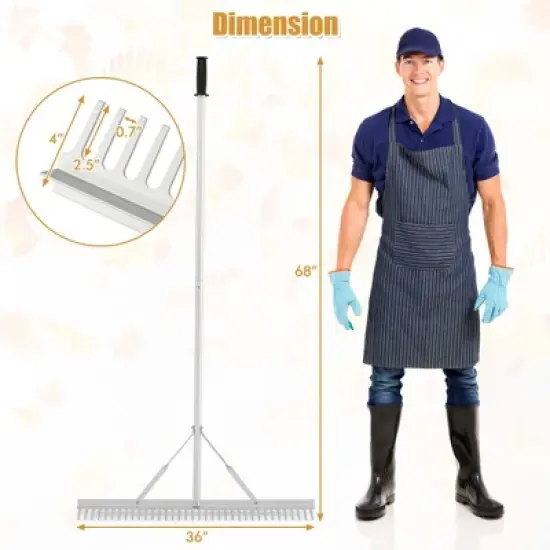 Costway Landscape Rake with 36" Head & 68" Handle Heavy-Duty Aluminum Leaf Rake for Lawns image {2}