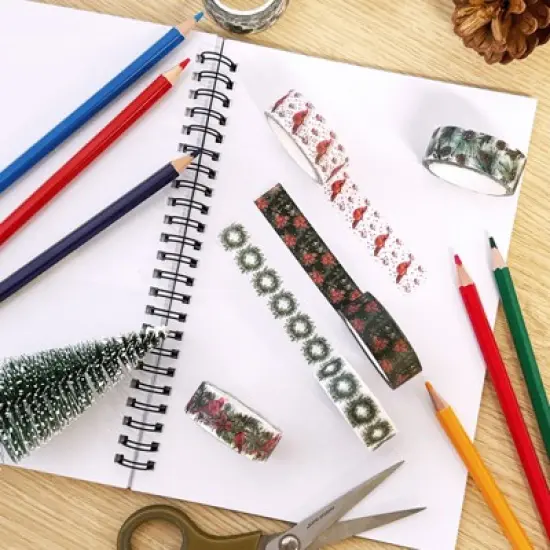 Wrapables 12pc Christmas Holiday Festive Foliage Washi Tape image {3}