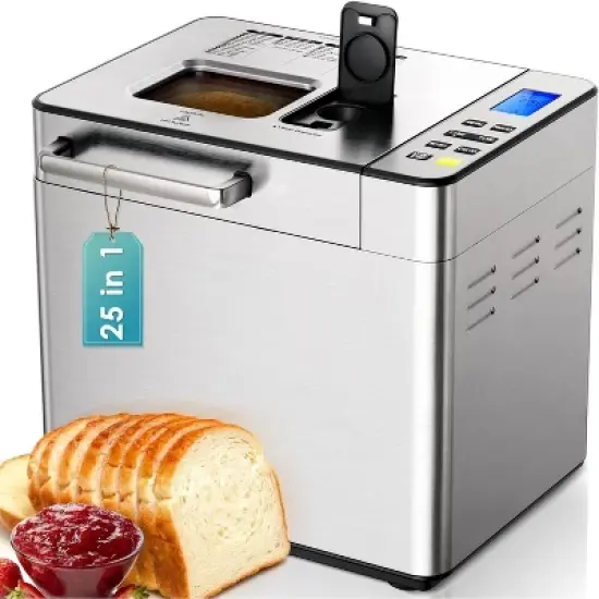 Simzlife 25 in 1 Bread Maker, 3 Loaf Sizes, Preprogrammed Menu, Delay Timer, Digital Control, Stainless Steel, Compact Machine, for Beginner, Silver image {7}
