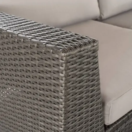 Christopher Knight Home 3pc Santa Rosa Wicker Outdoor Patio Sectional Sofa Gray/Light Gray image {7}