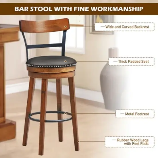 Costway Set of 2/4 BarStool 30.5'' Swivel Pub Height Dining Chair with Rubber Wood Legs image {9}