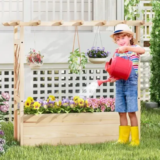Tangkula Wooden Raised Garden Bed/ Lattice Trellises Hanging Roof Drainage Indoor Outdoor image {2}