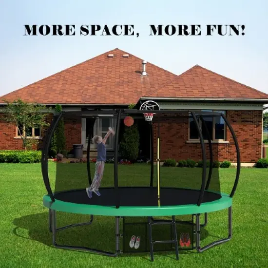 Jump Into Fun 12FT Recreational Kids Trampoline with Safety Enclosure Net & Ladder, Outdoor Recreational Trampolines image {11}