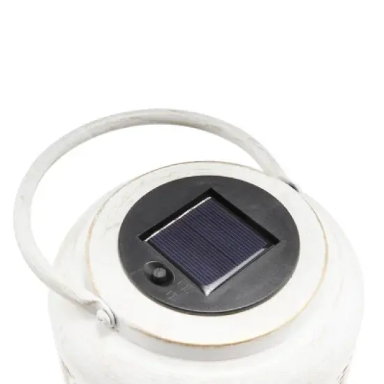 Outdoor Metal Lace Cutout Lantern with Rotating LED Lights Antique White - Alpine Corporation image {4}