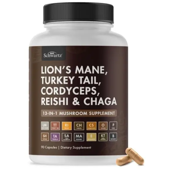 13in1 Mushroom Complex Supplement, Organic Lions Mane, Reishi, Turkey Tail, Cordyceps & more for Energy, Focus & Memory Support, Bioschwartz, 90ct image {7}