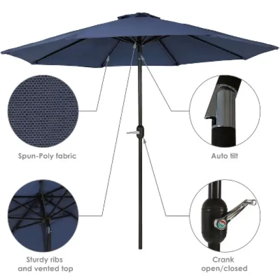 Sunnydaze Outdoor Aluminum Patio Umbrella with Fade-Resistant Canopy and Auto Tilt and Crank - 9' - Navy Blue image {1}