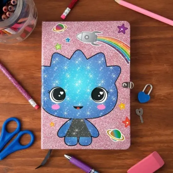 Seven20 Diary for Kids with Lock and Key, 160 Pages - Sparkly Cute Alien Space Design - Hardcover Journal Notebook for Girls & Boys - Gift for Kids image {1}