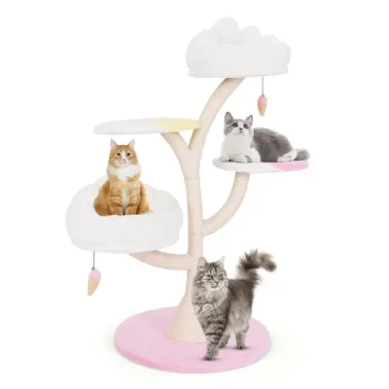 Tangkula Multi-Layer Cat Tree Cute Cat Tower w/ 2 Cat Perches & 2 Platforms image {9}