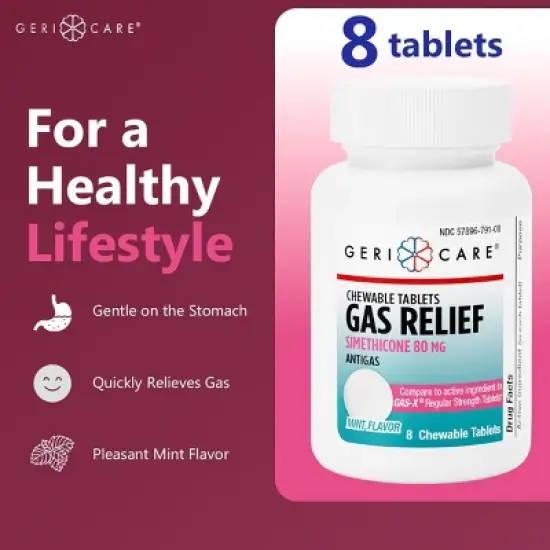 Geri Care Simethicone 80mg Gas Relief Chewable Tablets Mint, 8 Count image {3}