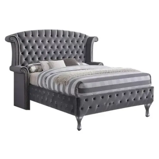 Rebekah Queen Bed Gray Fabric - Acme Furniture image {1}