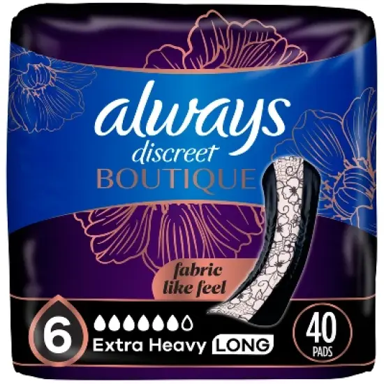 Always Discreet Boutique 6 Drops Incontinence Pads - Extra Heavy - Long Length - 40ct image {11}