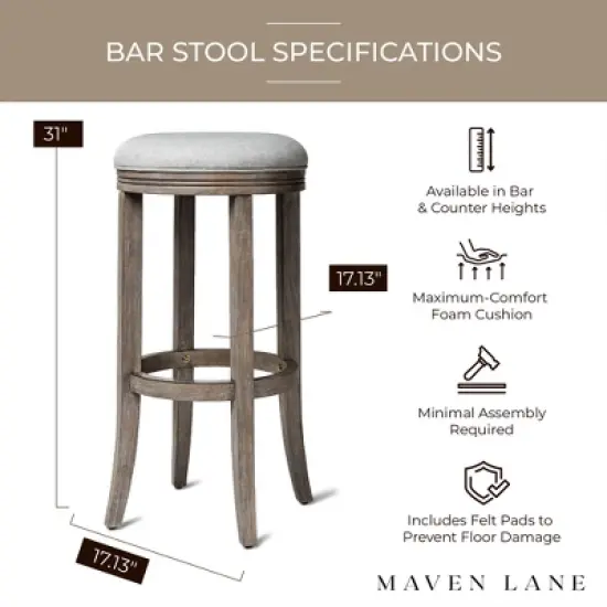 Maven Lane Eva Round Backless Kitchen Swivel Stool, Reclaimed Oak Finish image {4}