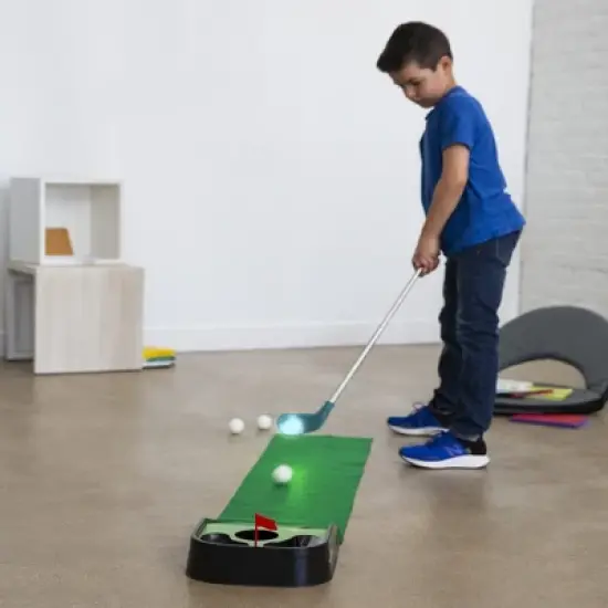 HearthSong Light-Up Indoor Kids' Golf Putting Game with Two Light-Up Putters and Three Golf Balls image {4}