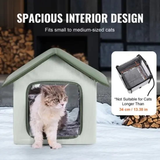 VEVOR Elevated Heated Cat House, Outdoor Kitty Shelter with Adjustable Temperature and Timer, 600D Oxford Cloth Foldable Cat Shelter, Green (Small) image {6}