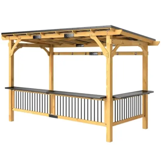 Outsunny 13' x 6' Wooden Grill Gazebo, Hardtop Outdoor BBQ Gazebo with with Metal Roof, 2 Bar Shelves and 6 Hooks for Patio, Deck, Yard, Natural image {3}