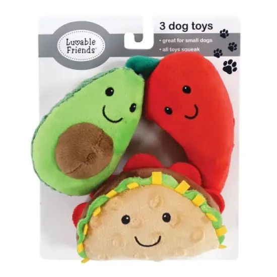 Luvable Friends Dog Squeaky Plush Dog Mini Toy Set, Taco Party, One Size image {1}