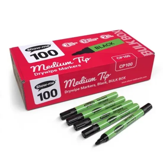 Show-me&reg; Medium Tip Slim Barrel Dry Erase Markers, Black, Classbox of 100 image {7}