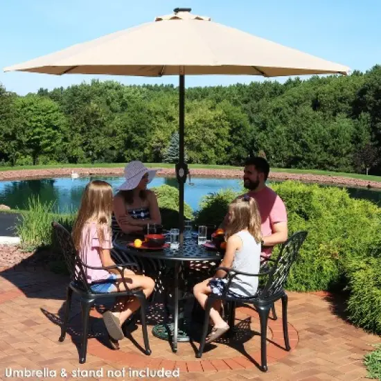 Sunnydaze Outdoor Crossweave Design Black Cast Aluminum Round Patio Dining Furniture Set with Table and Chairs, 5pc image {6}